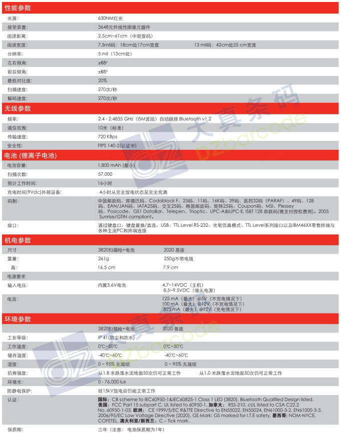 霍尼韦尔3820 无线一维条码扫描枪
